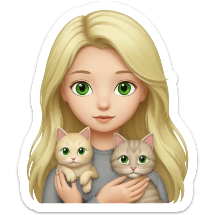 Blonde green eyed girl with long hair holding cat sticker