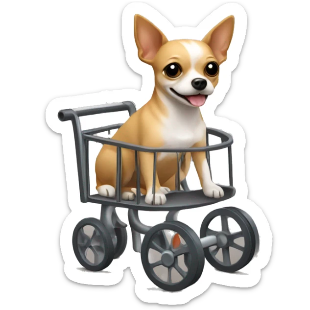 tan terrier Chihuahua mix with wheels/ cart/ dog wheelchair sticker