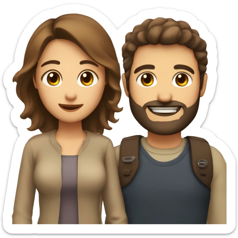 A couple a women with Brown hair and a mole above her lip and a man with a beard cute smile and brown hair  sticker