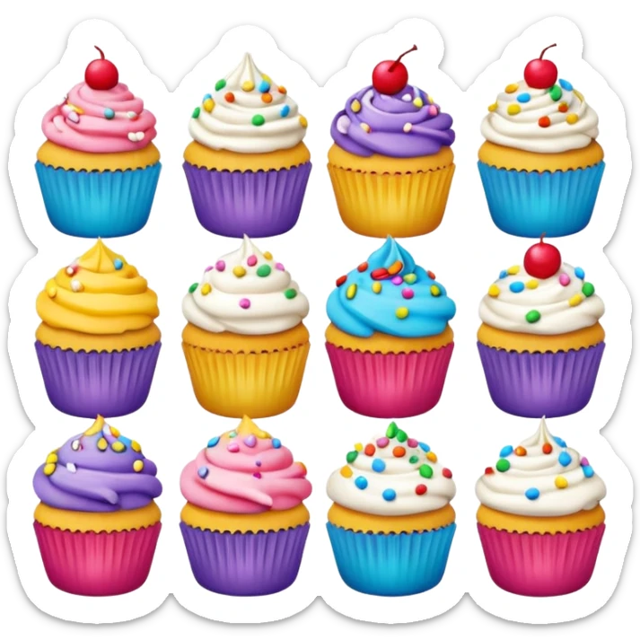 A 3D cartoon poster advertising cupcakes, with bright colors and clean typography, Memoji-style. sticker