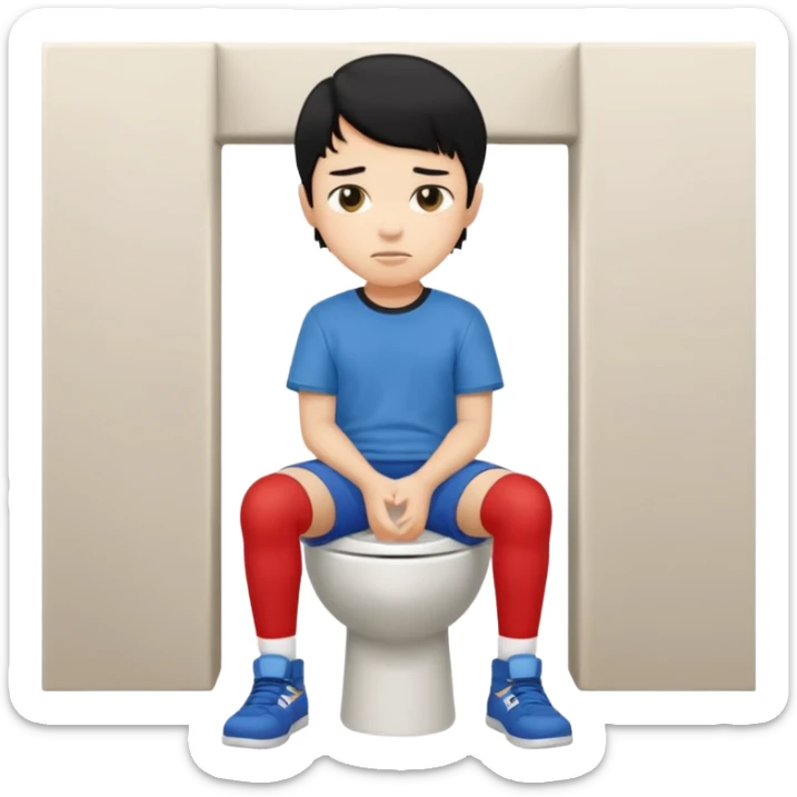 menino tom de pele medio claro com cabelo preto sentado no vaso sanitário quadrado sticker