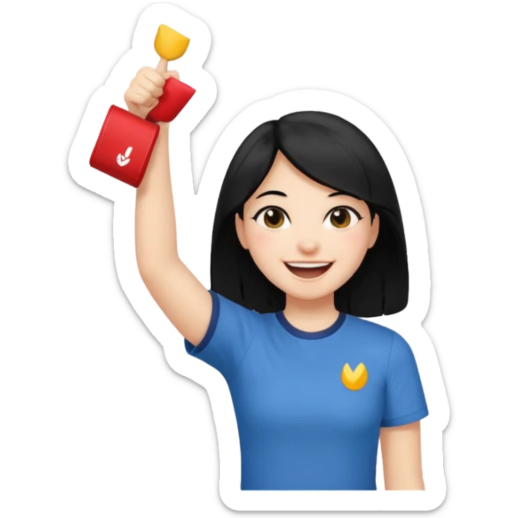 girl with black hair in short sleeves cheering yay sticker