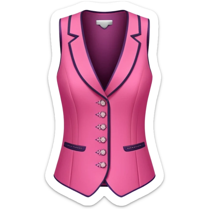 a stylish women’s vest, sleeveless, elegant and decorative design, in a bright pink color with small cute details, feminine and fancy look, no background, ONLY VEST sticker