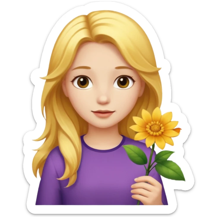 A girl with a flower in her hand, golden hair, and beauty. sticker