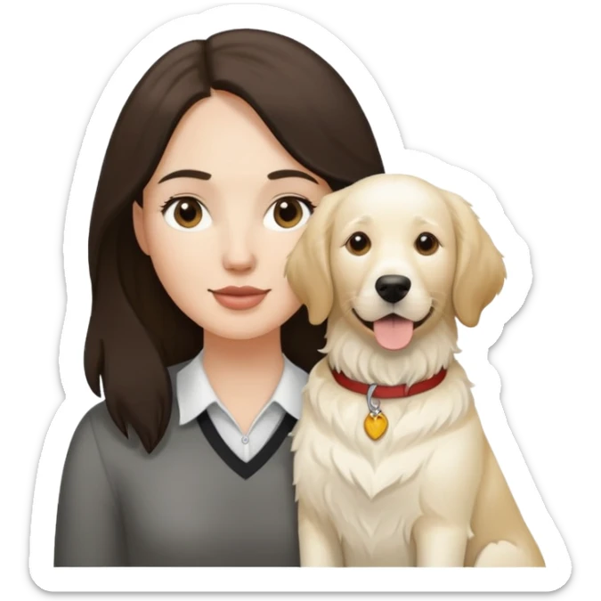 English cream retriever and a White woman with dark brown hair sticker