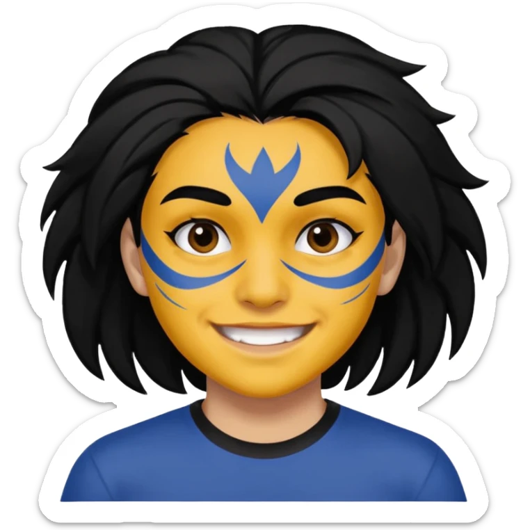 A black hair teen supporter with bold full-face paint, smiling with fierce team spirit. sticker