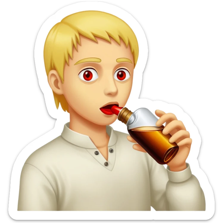 Drinking Hennessy out the bottle with a blunt in mouth and red eyes yellow  sticker