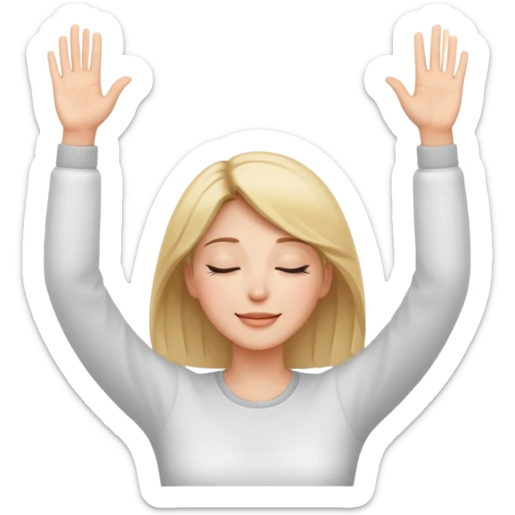 Woman with hands in the air open palms with closed eyes and slight smile sticker
