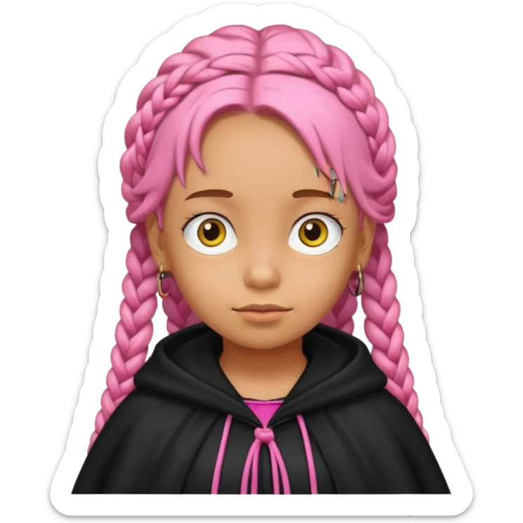 pink braids hair kid girl, wear black cloak, simpson style sticker