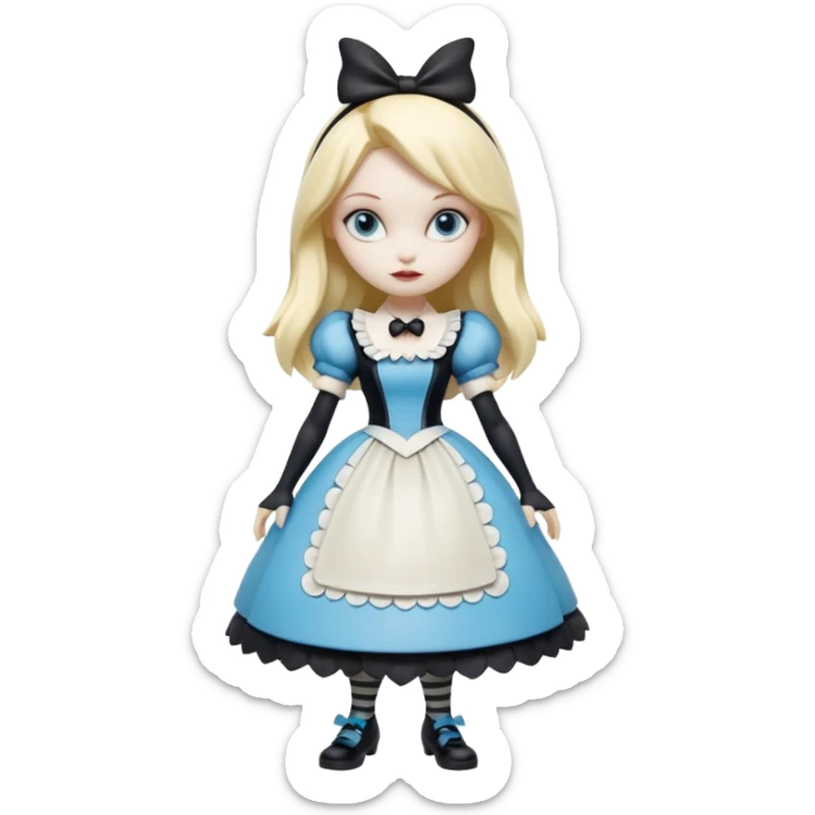Isolated, detaile illustration of the most incredibly gothic punk modern day style of disney's Alice in wonderland
figurine imaginable, toy style. sticker