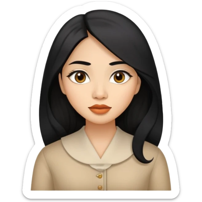indonesian woman with medium skin, long black hair, almond eyes, medium nose, and full lips sticker
