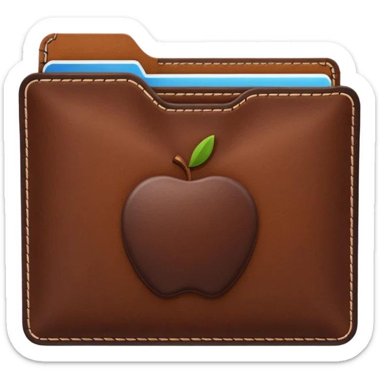 A 3D Apple-style emoji of an industrial leather material, shown as a neatly folded or rolled sheet of dark brown leather with visible texture and stitching details, giving a modern and manufactured look, clean and simple design, no background sticker