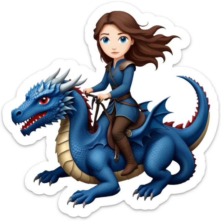 Me, a white female with long brown hair, and blue eyes, riding a black Game of Thrones dragon with a tiny bit of red, to your work sticker