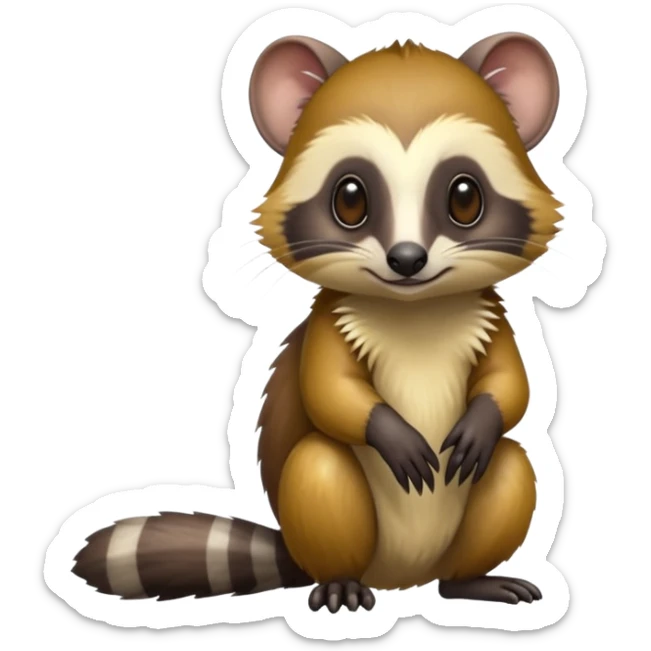 Colorful shiny hyper-realistic cute smooth soft fuzzy Tamarin-Anteater-Civet-Numbat-hybrid (full body) sticker