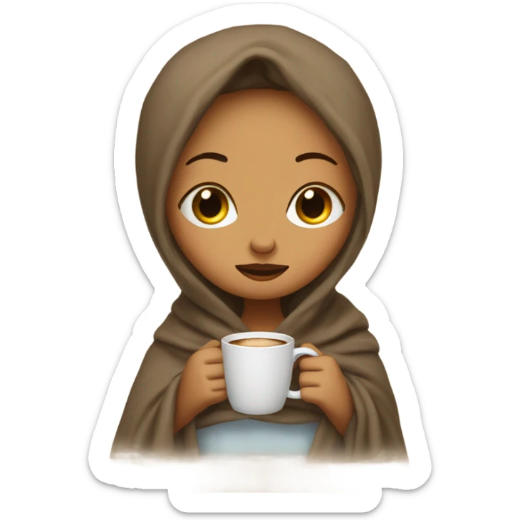 girl inside a blanket sipping coffee eyes closed sticker