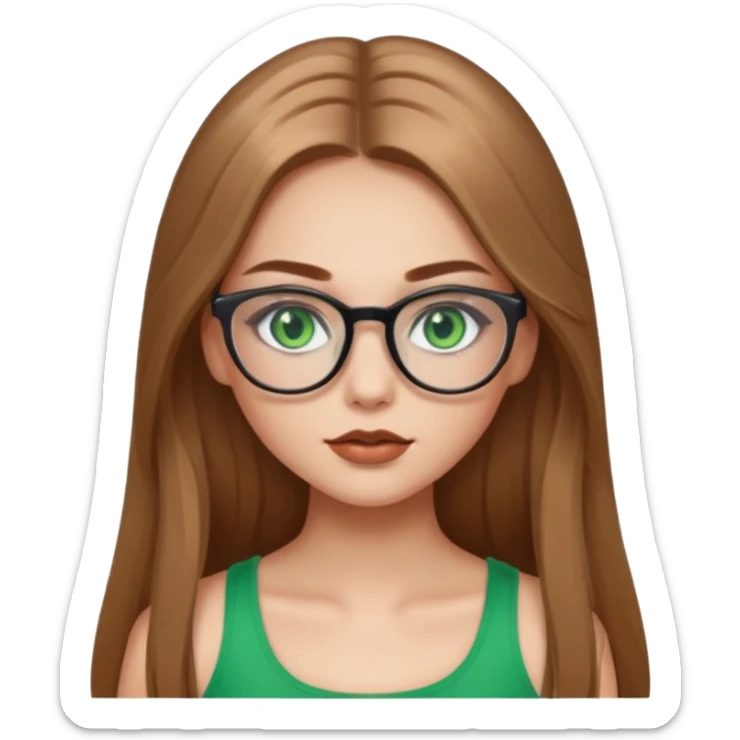 Yeşil gözlü,Hafif kahverengi uzun saçlı, beyaz tenli, gözlüklü, crop giyinen ,baya dolgun dudaklı gloss sürmüş,makyajlı bir kız sticker
