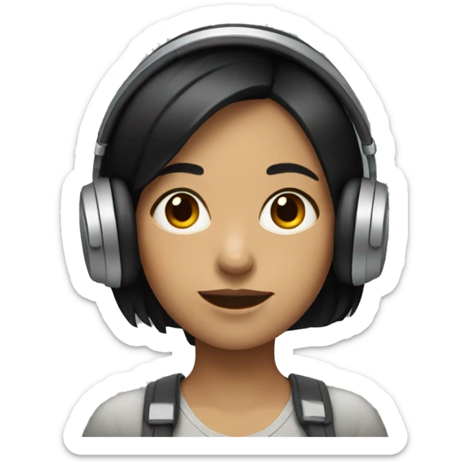 A girl with straight short dark hair wearing headphones sticker