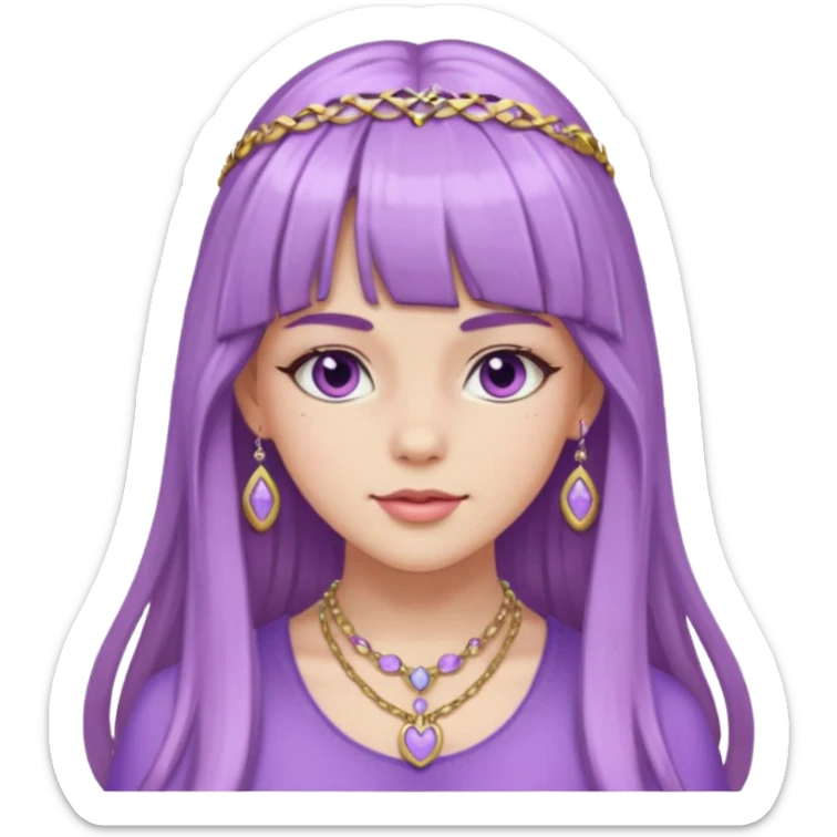 lilac girl with long hair and bangs worker and acessories sticker