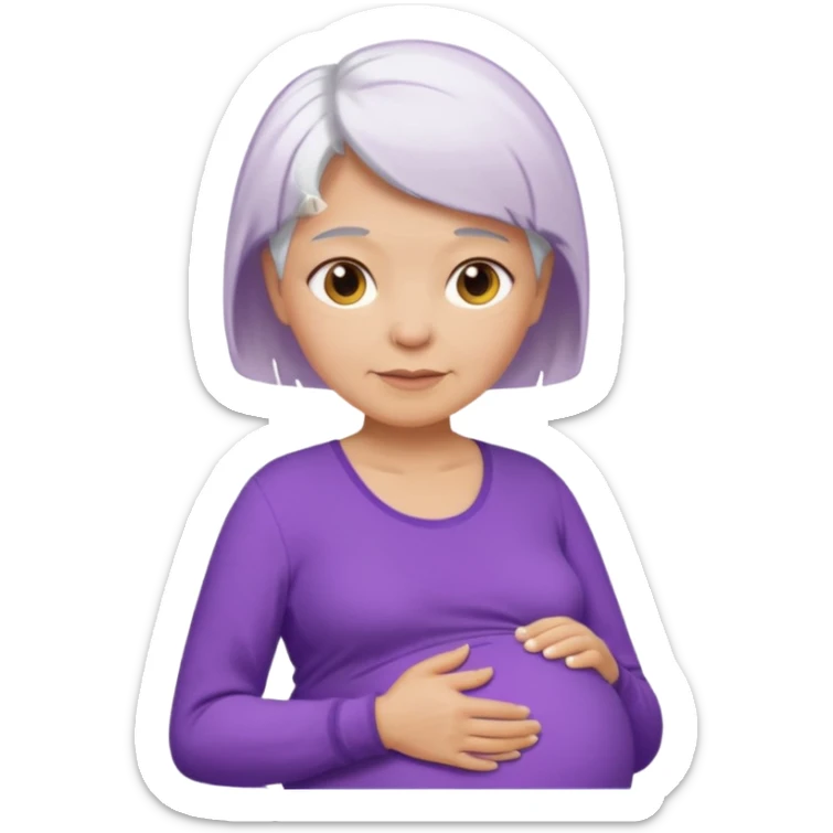 older pregnant woman with short white hair, purple shirt, medium color skin sticker