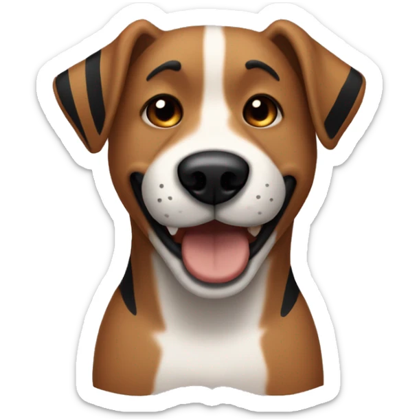 brown mutt dog with black stripes and a big mouth laying down with butt in the air sticker