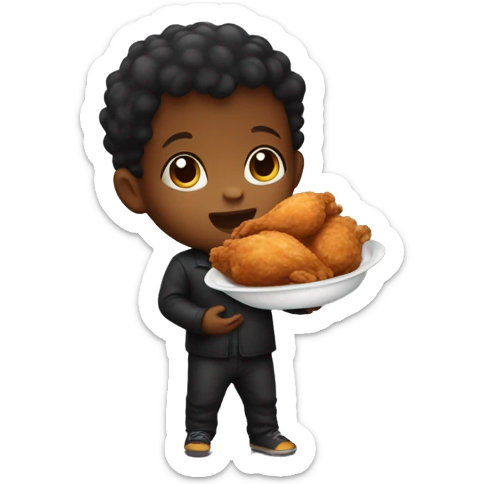 dark baby holding fried chicken sticker