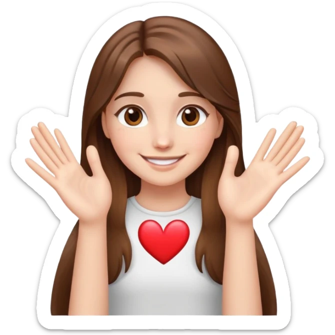 Brown haired girl brown eyes long hair 🥹 making this emoji with hands heart🫶🏻 sticker