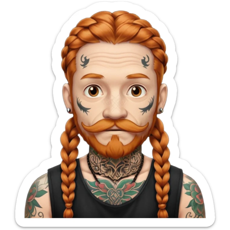 thick very dark ginger braids man old very tattoed with the whitest mustache ever sticker