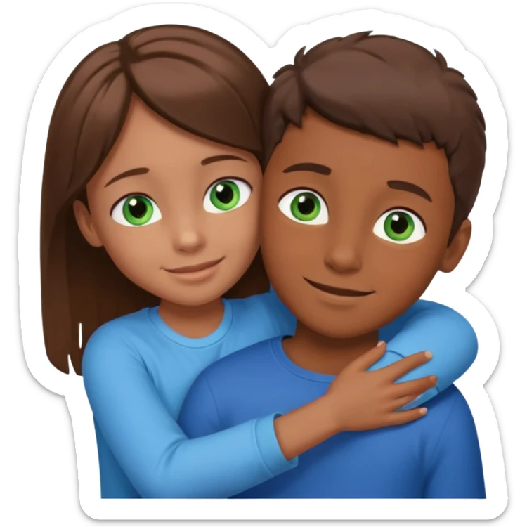 garcon grand brown aux yeux bleus câlin fille petite yeux verts cheveux brown  sticker