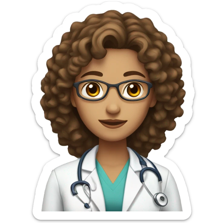 Doctor woman with curly brown long hair, brown eyes, medium skin sticker