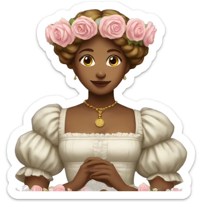 renaissance maid with a halo and her lap full of roses sticker