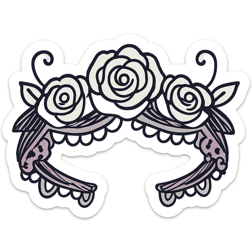 gothic flower crown, sketchy, whimsical, gothic lace accents, black and purple sticker