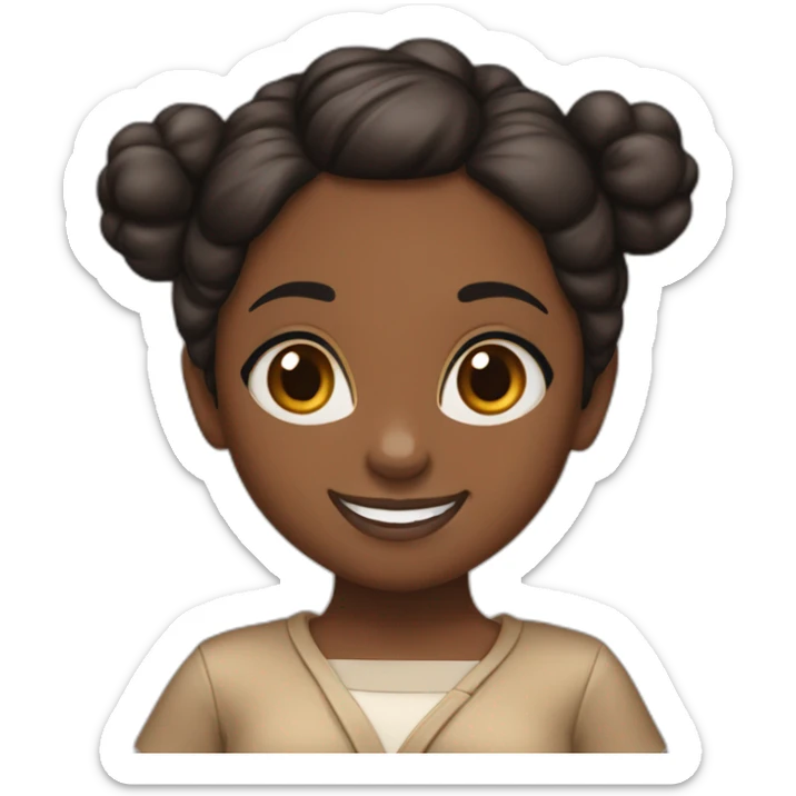 black girl brown eyes and sblack hair in a bun eating kinder bueno sticker