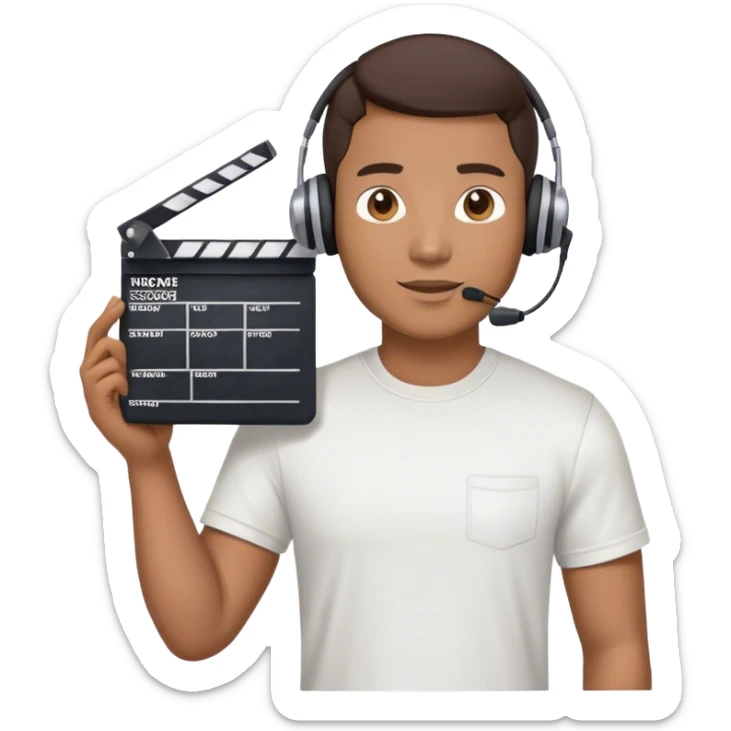 Asian male movie director wear headset, tsirts who holds a movie slate sticker