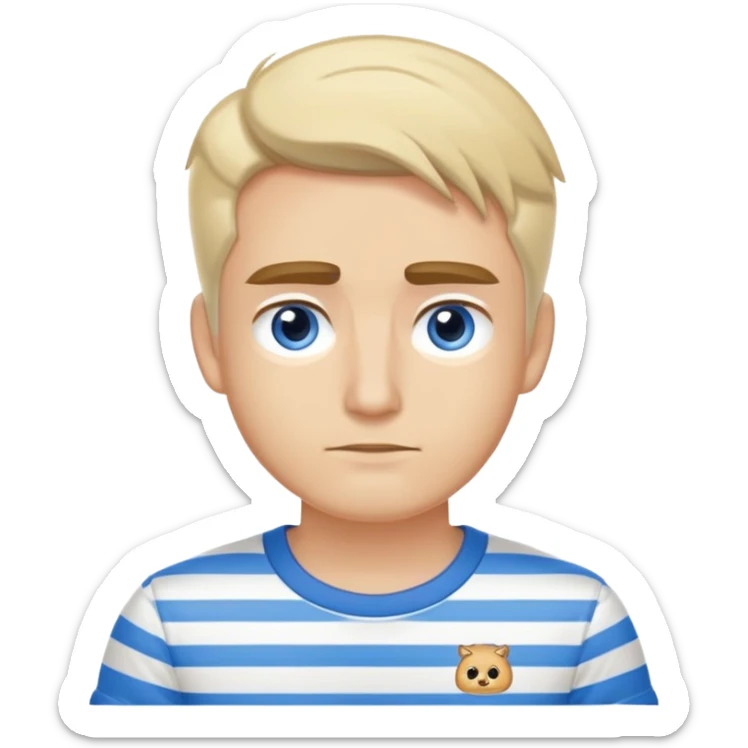 Chico blanco guapo con ojos color miel y cejas pobladas con una camiseta de mangas corta blanca y una camisa de vestir sobre puesta cde rayas blancas con rayas azules claro  sticker