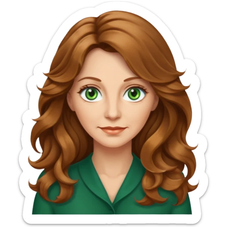 Woman 50 yrs light brown long wavy hair green eyes l sticker