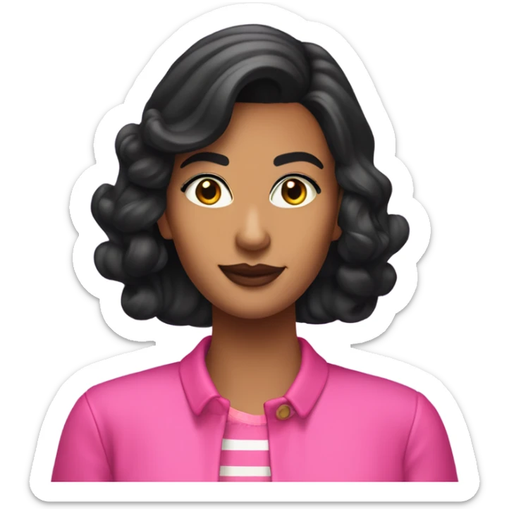 Tanned woman with black hair dressed in 1990s preppy hair, makeup, and neon attire  sticker