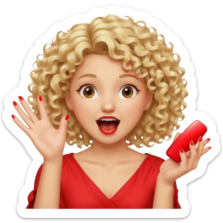 Emoji di ragazza bionda riccia che urla felice e mette una mano ben aperta in faccia davanti gli occhi sticker