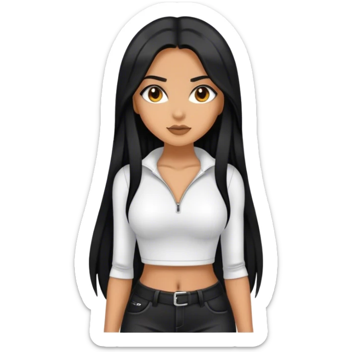 Tan girl with black long hair and hot outfit sticker