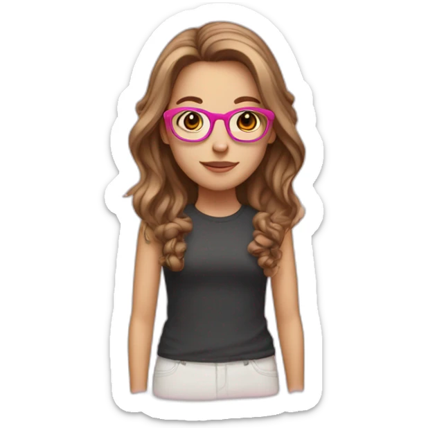 White girl with brown and long hair were pink glasses sticker