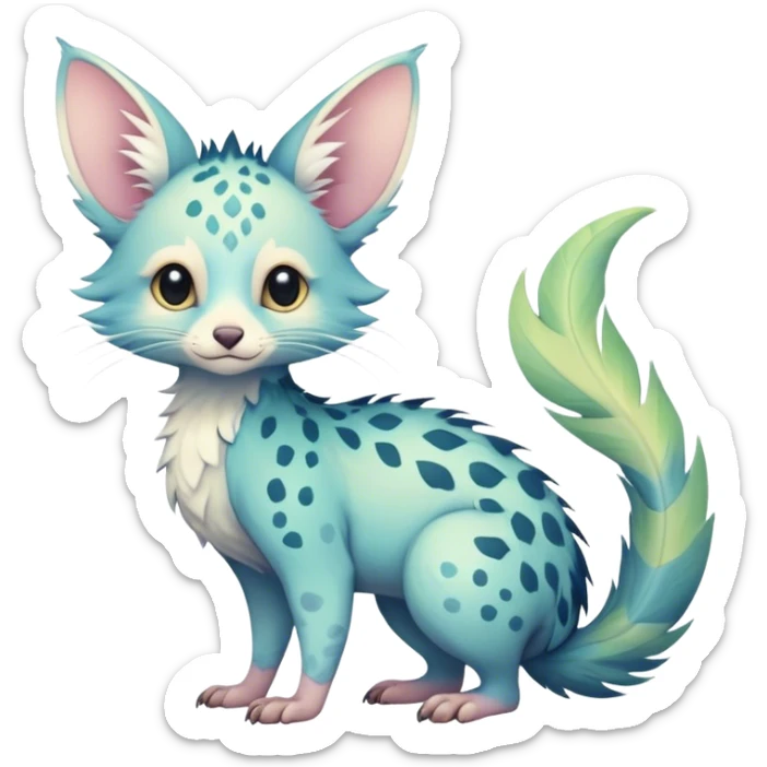 Feral Rare Fantasy cute realistic pastel tropical Vernid-Trico-species by LiLaiRa, random markings, tufted tail, tufted ears, full body sticker