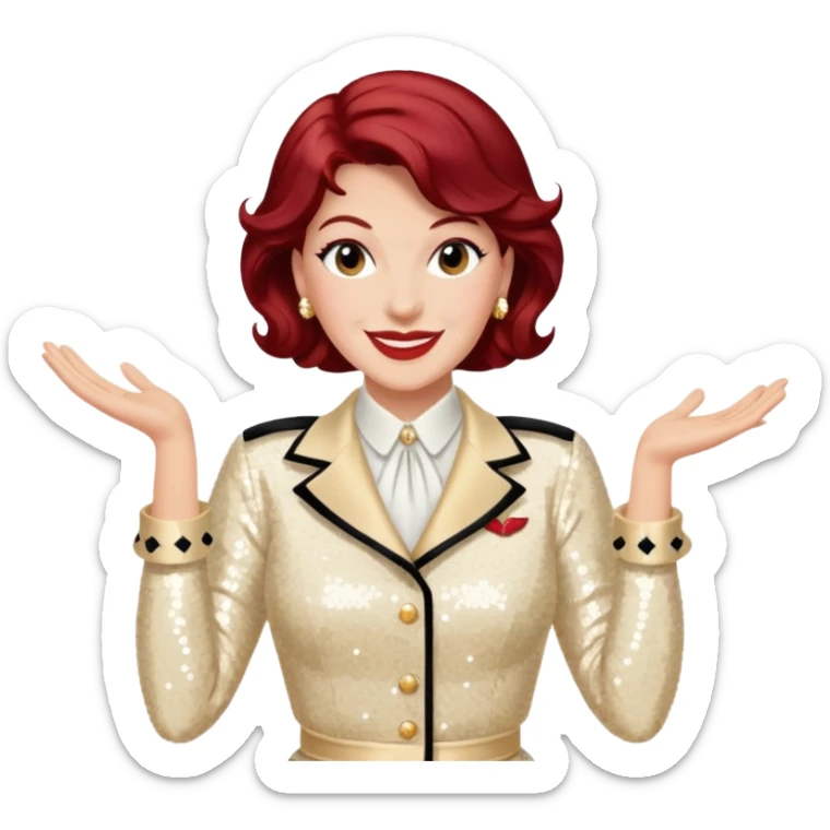 LaVerne Andrews from The Andrews Sisters with dark red hair, cream sequin outfit sticker