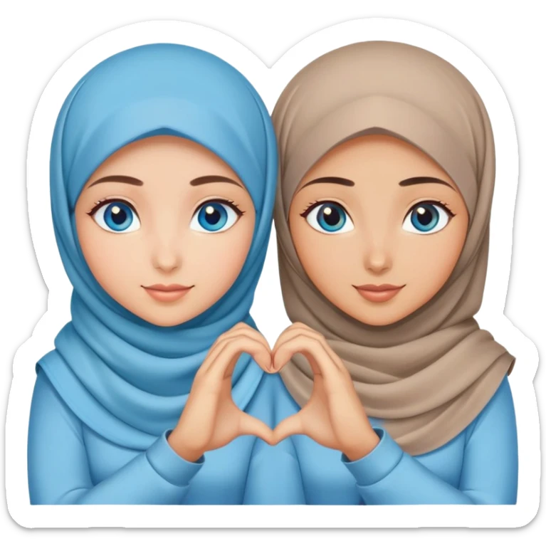 Turkish beautiful finish Konya two girls blue eyes with hijab and saying love with hand gesture sticker