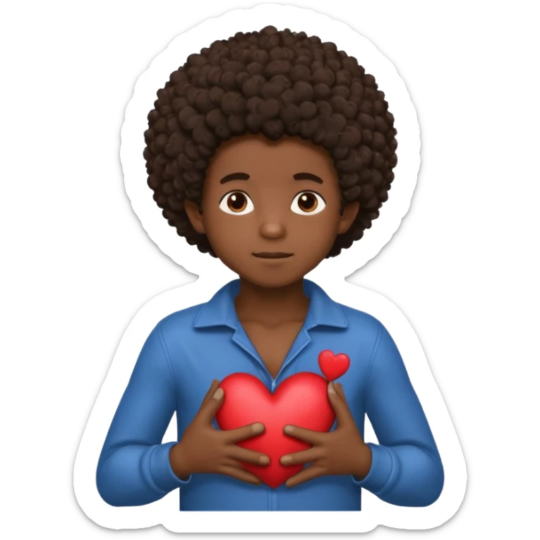 I want a black boy with chocolate skin and a small messy afro holding a heart close to his chest with his hands over the heart as if to present it to someone he loves. I want the name “Aja” on the heart. sticker