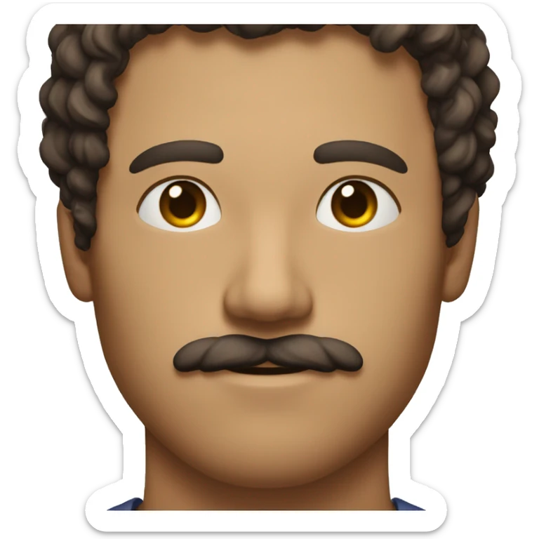 a picture of half of the body of a man strong with curly brown hair with mustache and no beard and big shoulders and chest sticker