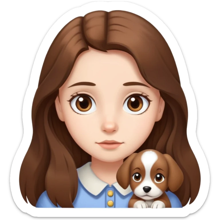 Girl with long brown hair cutely with puppy-eyes cartoon style cottage core sticker