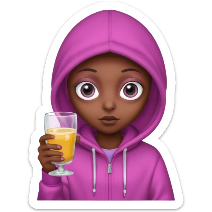 Aliens Pink dark skin, hoodie, cute big eyes, glass sticker