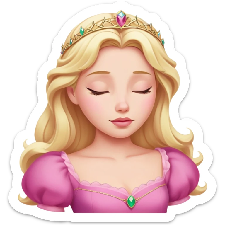 Sleeping Beauty Aurora from hips up, pink dress, blonde hair, minimal style, larger size sticker