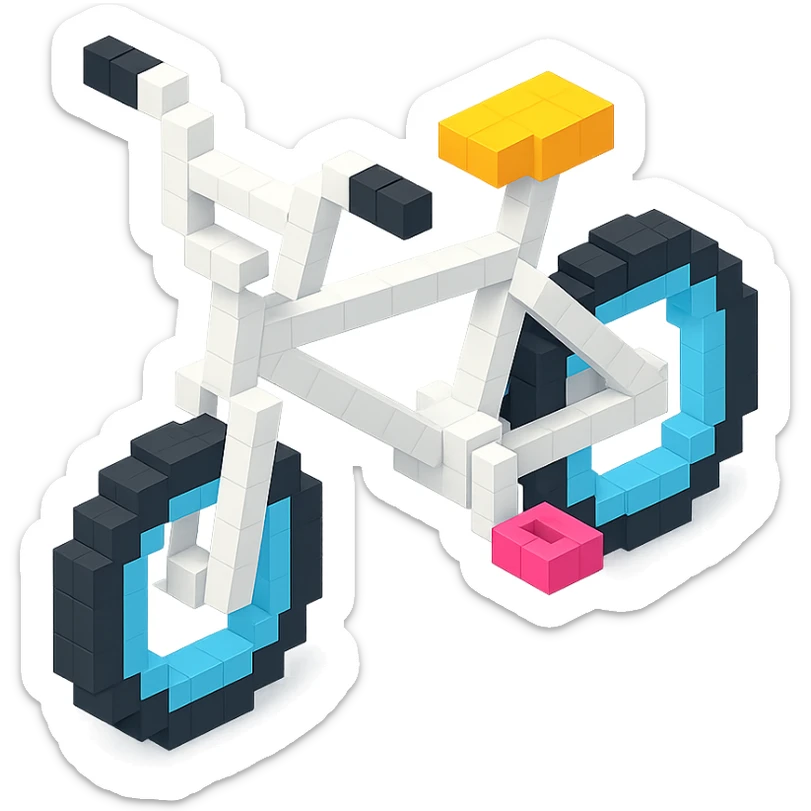 voxel style BMX bicycle, white color, isometric view sticker