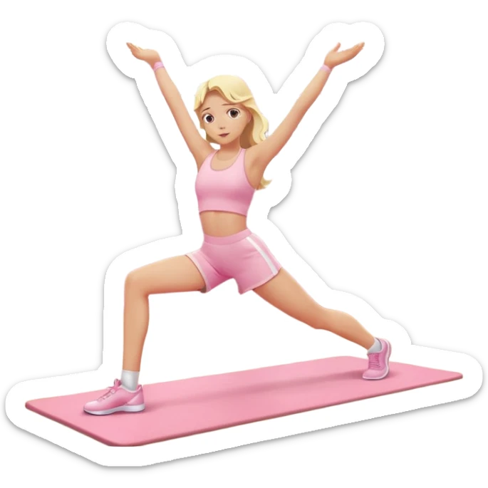 Cinematic Realistic angelic blonde girl stretching in light pink gym sticker
