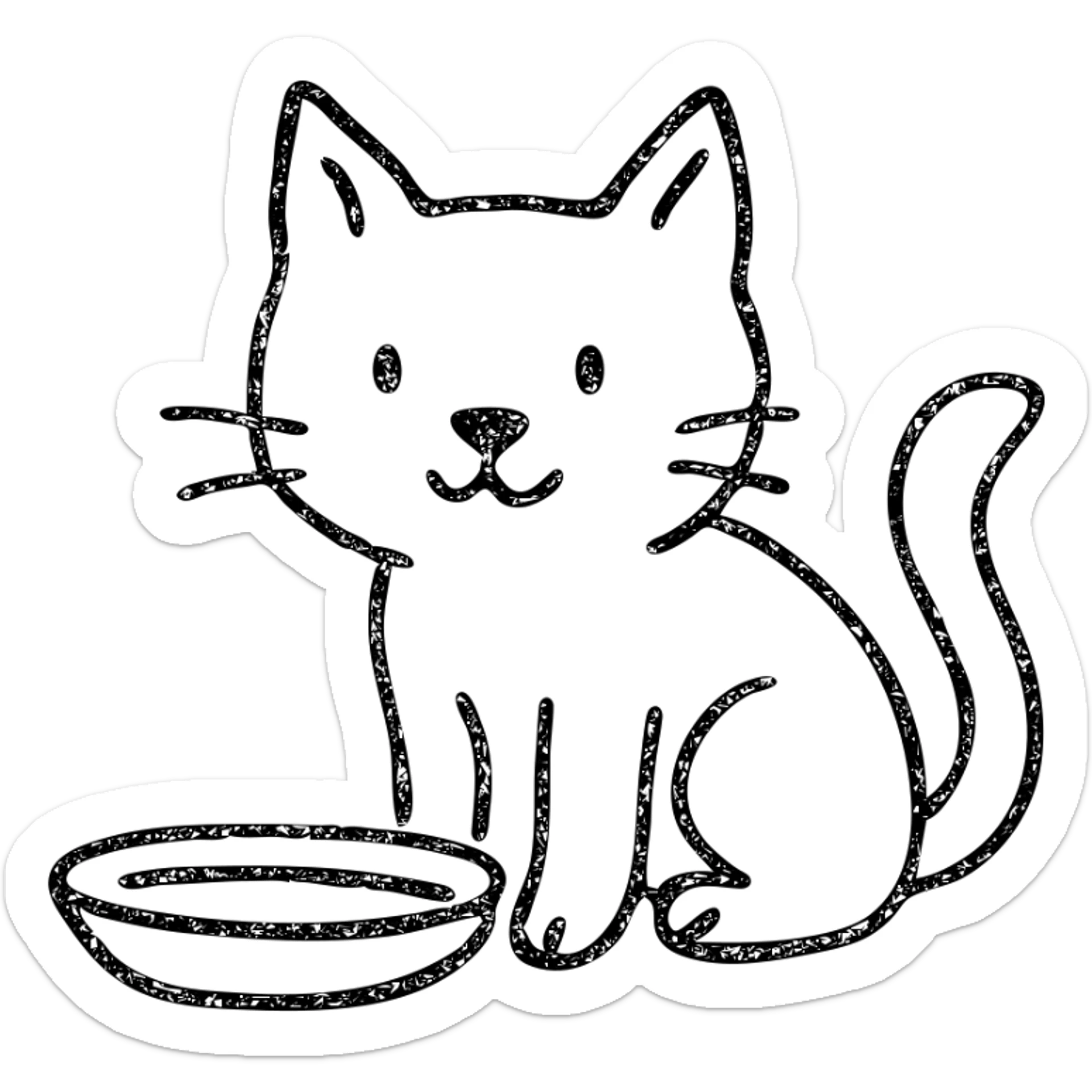 hand drawn outlined icon of a cat with a saucer of milk sticker